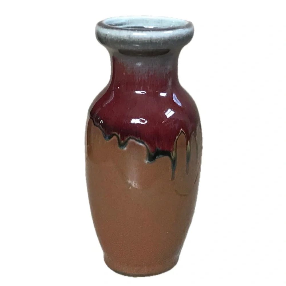Small Hosley Red Brown Drip Glaze Pottery Vase Rustic Farmhouse Farmcore Cottage